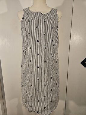 Cynthia Rowley Navy and White Anchor Stripe Midi Dress 8